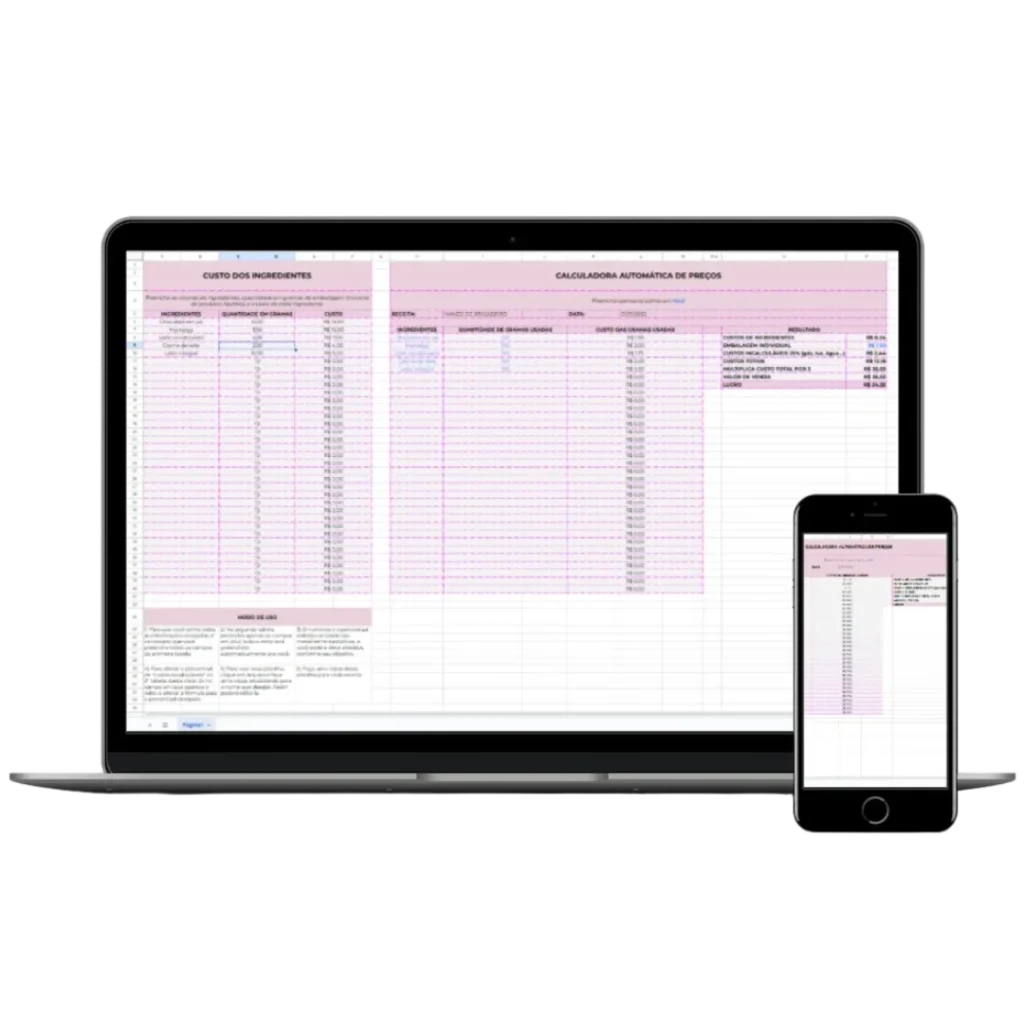 Planilha automatica de preços - Apostila de Naked Cakes