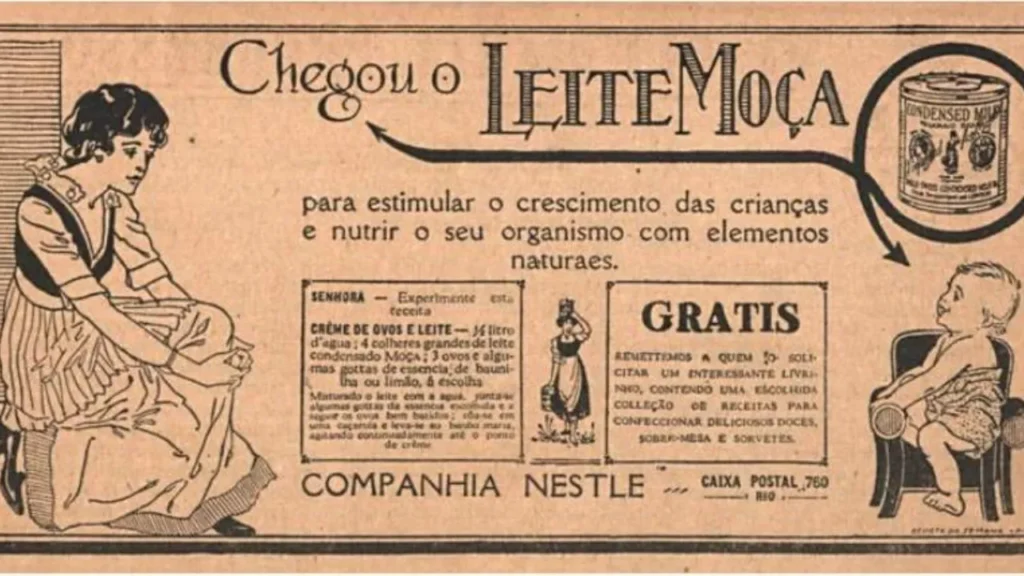 Imagem de lançamento do leite condensado na época de sua origem.